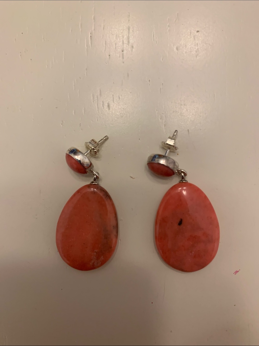 Jay King Silver-Set Coral Teardrop Drop Earrings - Women Jewelry